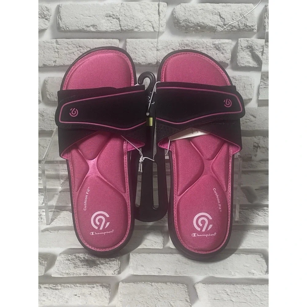 Champion Valma Cushion Fit Slide Sandal Girls Youth L (4/5)‎ Pink/Black